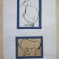 Two Old drawings With Animals Gosling And Goat Watercolour paper Vintage BM53.4
