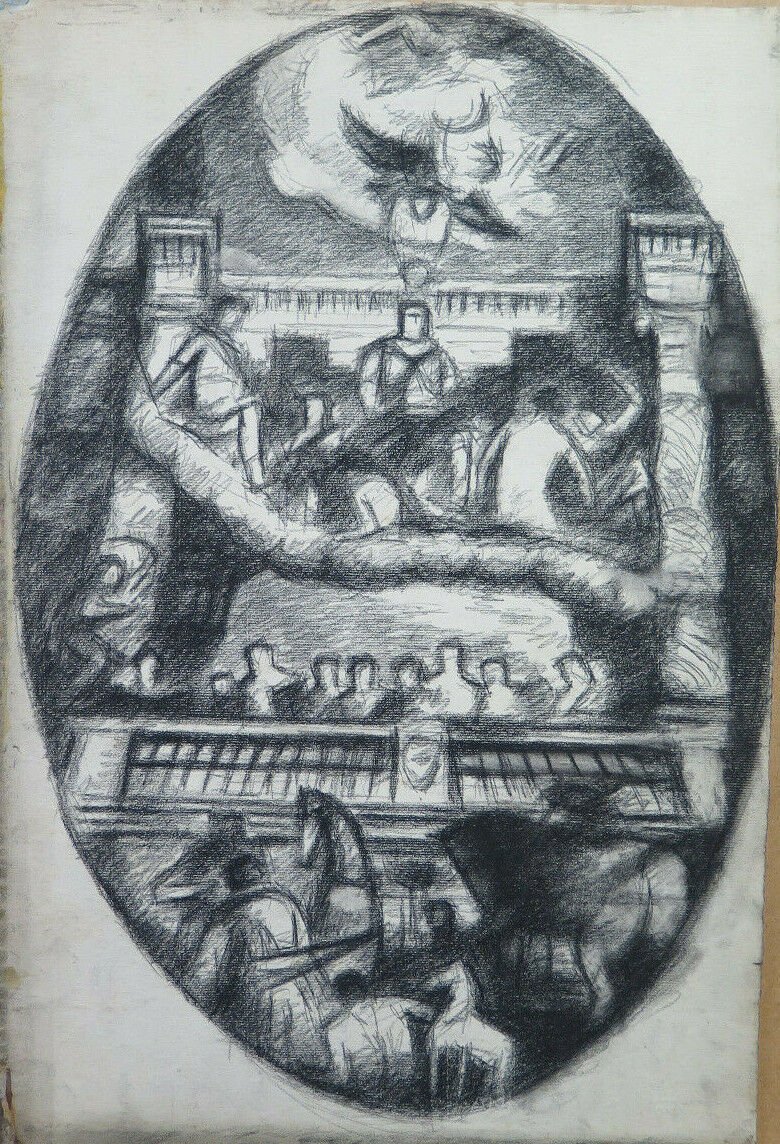 Large Drawing Antique Shapes Classical Style Art Pierre Duteurtre Saying Dut
