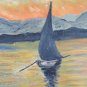 Landscape Sea To Sunset Marina Old Painting oil On Board Painting X13