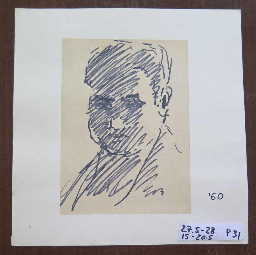Sketch On paper Painter's Gaetano Pancaldi 1960's Portrait Vintage P31