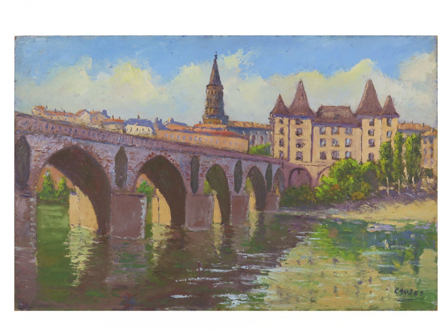 Painting oil Signed Causse View Pont Vieux Of Montauban Tarn-et-Garonne X7