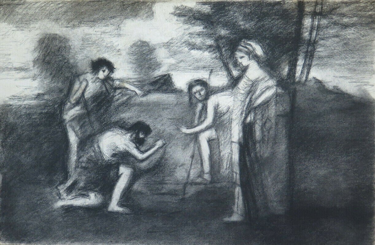 Large Drawing Antique Biblical Pierre Duteurtre Said Dut Painter France BM53.1