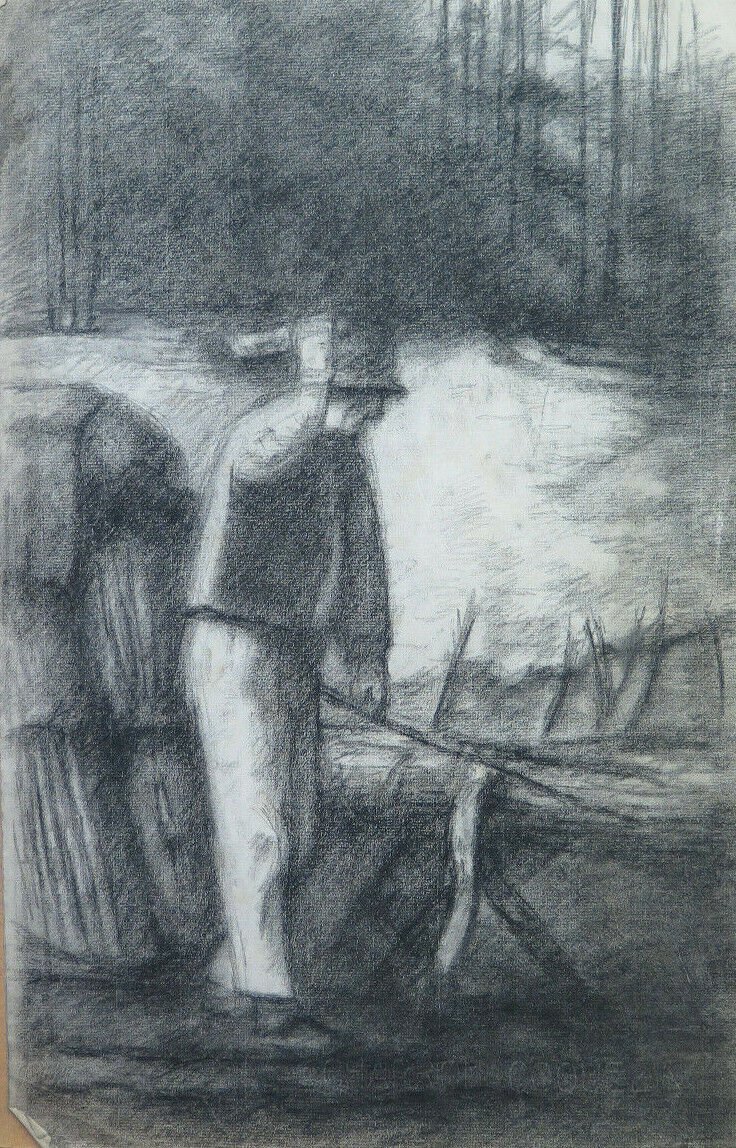 The Farmer Drawing Antique Large Size Painter Pierre Duteurtre Dut BM53.1