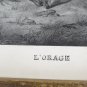 Lithography Antique L Orage engraving paper Nineteenth Century Paris France VS11