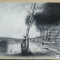 Large Drawing Antique landscape Bucolic Studio Pierre Duteurtre Dut BM53.1