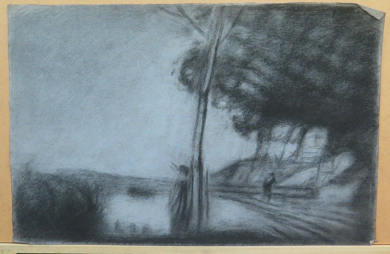 Large Drawing Antique landscape Sketch Studio Pierre Duteurtre Dut BM53.1