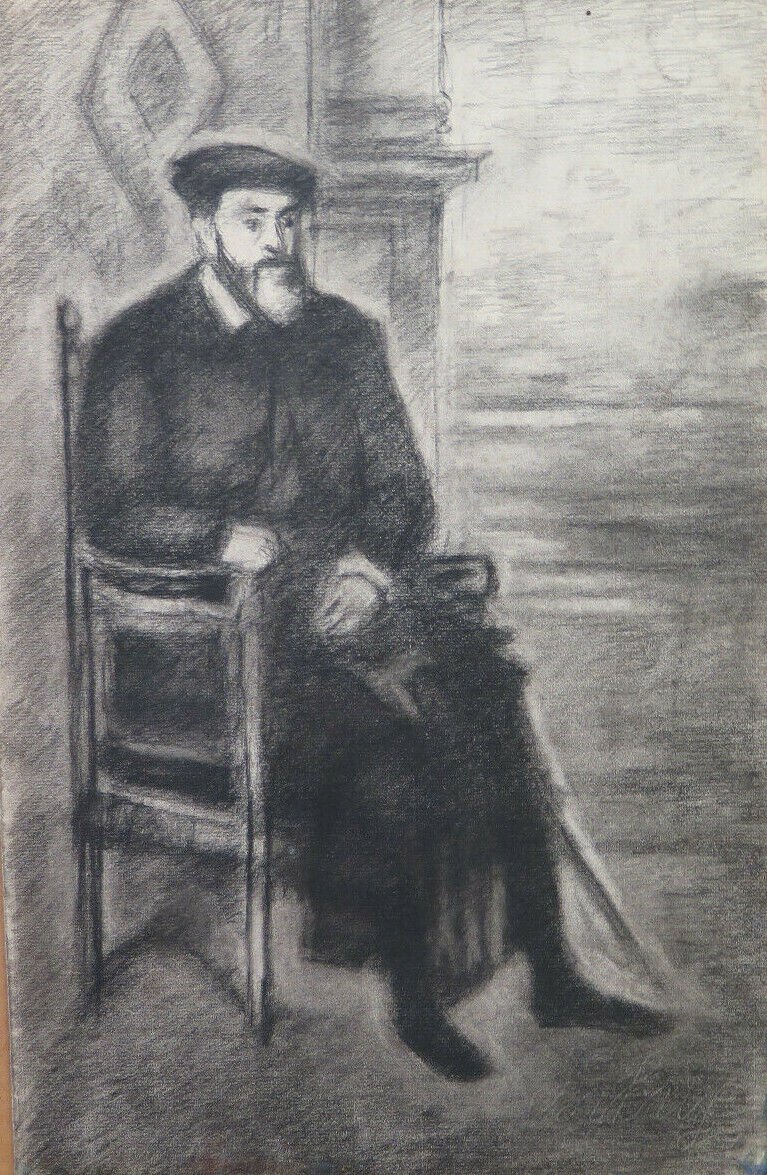 Large Drawing Charcoal Antique Portrait Male Pierre Duteurtre Dut BM53.1