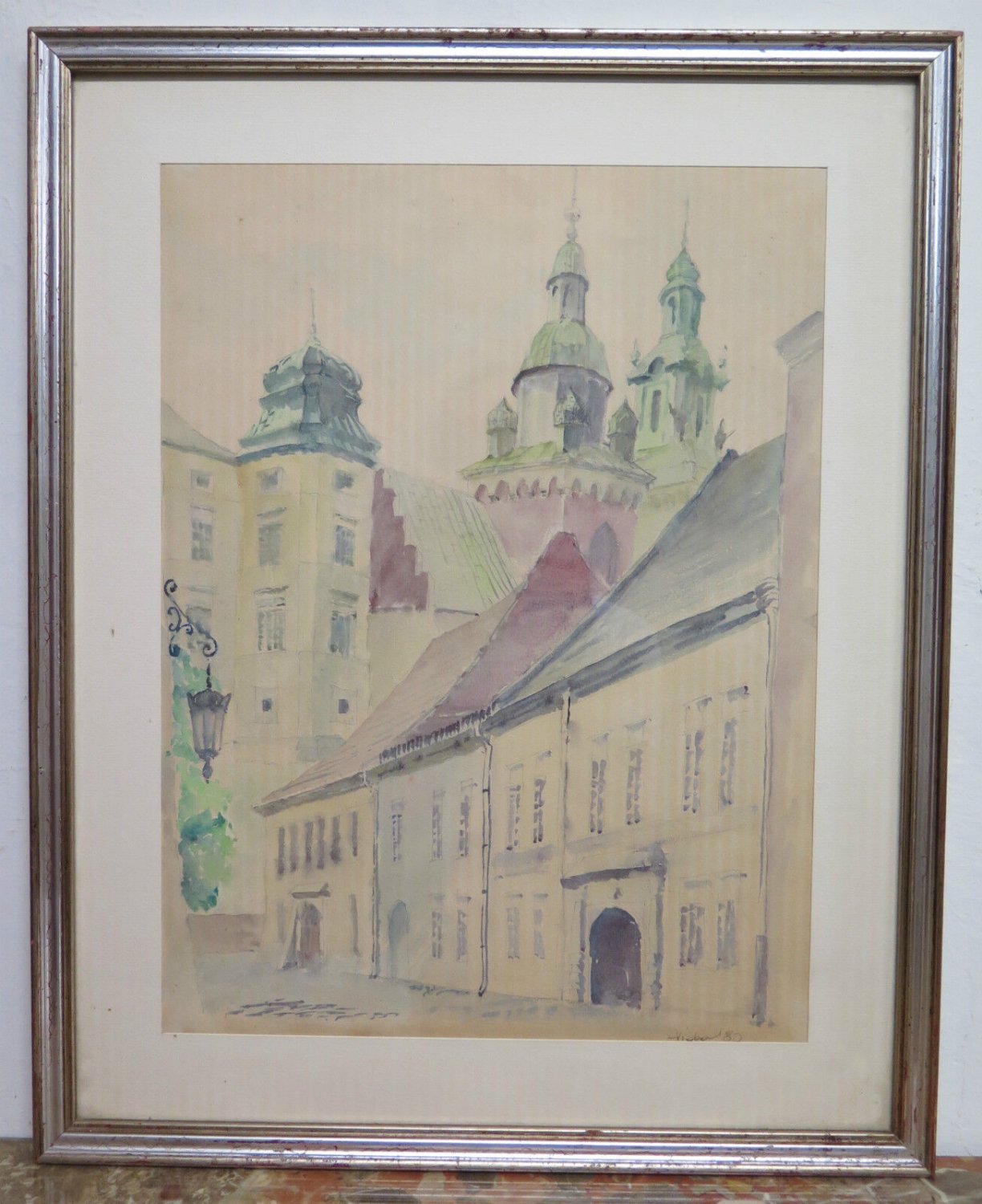 Antique Watercolour On paper Glimpse of A City' Nordic Signed Original G3