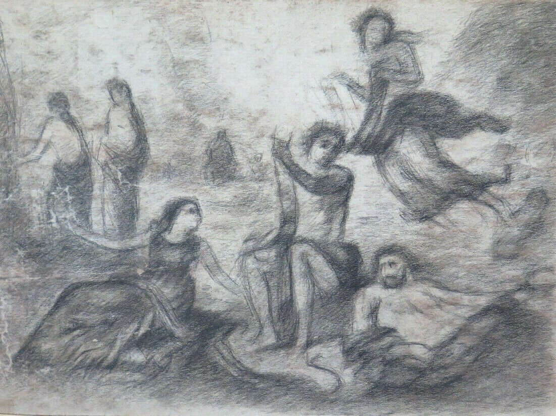 Large Drawing Antique Back Front Of Painter Pierre Duteurtre Said Dut BM53.1