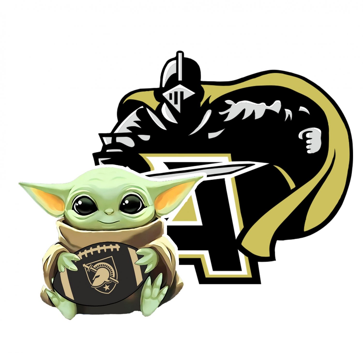 4 Inch Full Color Army West Point Black Knights Baby Yoda Die Cut Vinyl Decal Sticker