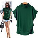 Women Casual Turtleneck Short Sleeve Cotton girl Solid Casual Blouse