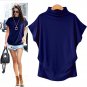Women Casual Turtleneck Short Sleeve Cotton girl Solid Casual Blouse