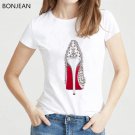 Newest watercolor high heels shoes print vogue t shirt femme funny t shirt women 90s