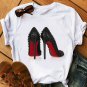 Newest watercolor high heels shoes print vogue t shirt femme funny t shirt women 90s
