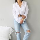 2020 Spring One Pocket Women White Shirt Female Blouse Tops Long Sleeve Casual