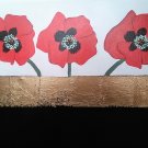 Poppy flowers acrylic painting with gold leaf on 16x20x1in canvas made in 2020