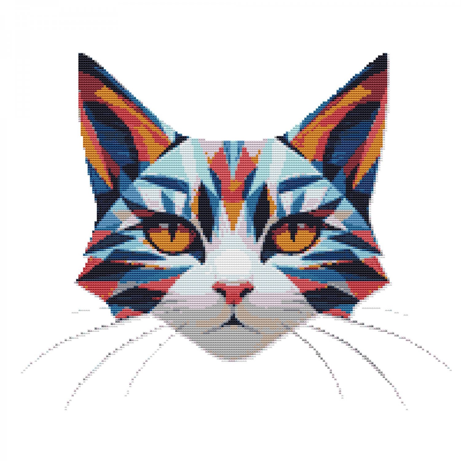 Cat face with geometric pattern - Cross stitch pattern