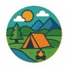 Camping tent in green forest - Cross stitch pattern PDF