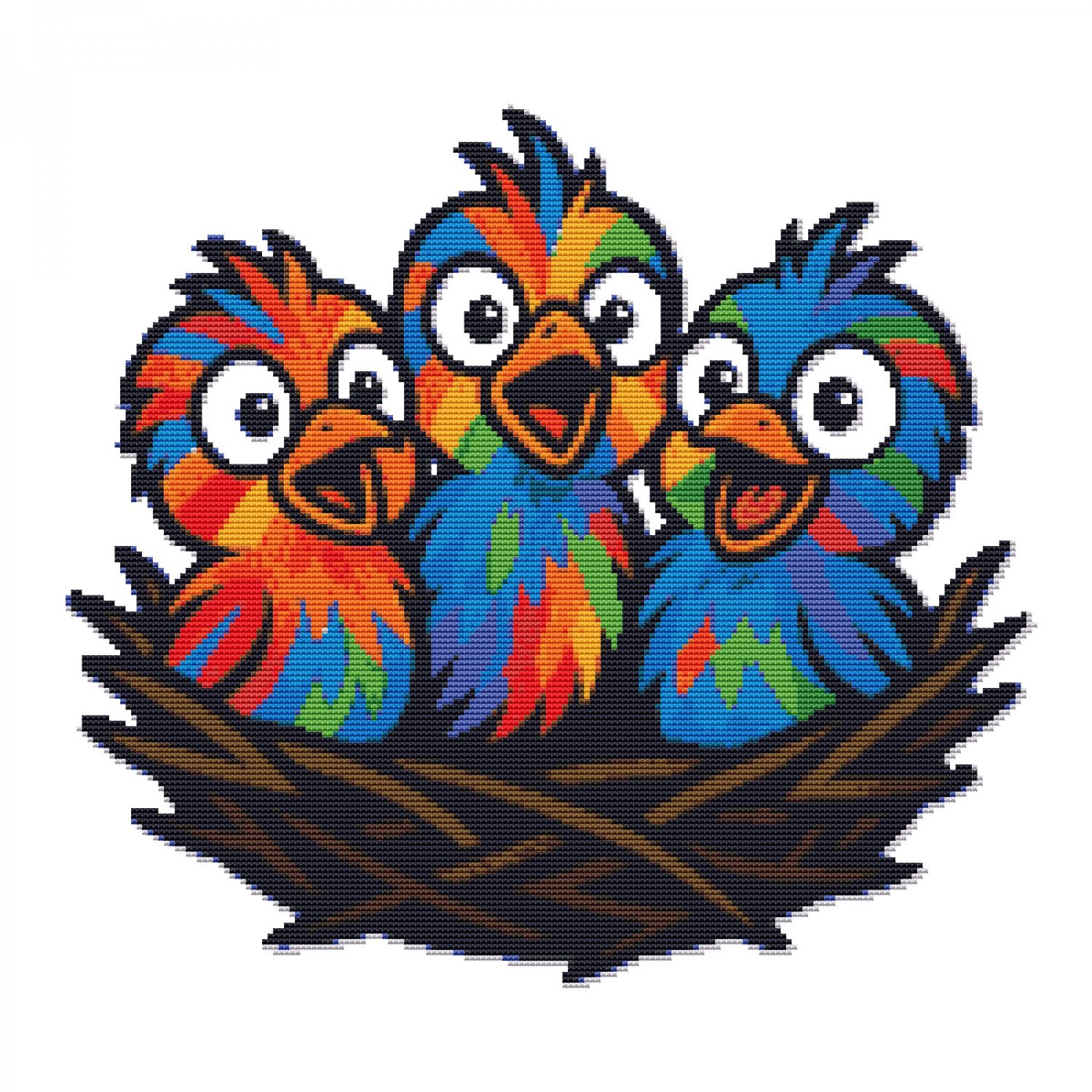Colorful chicks sit in a nest - Cross Stitch Pattern PDF - Instant Download