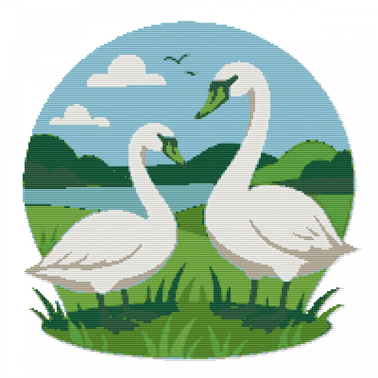 White swans against the backdrop of beautiful nature - Cross Stitch Pattern PDF