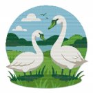 White swans against the backdrop of beautiful nature - Cross Stitch Pattern PDF