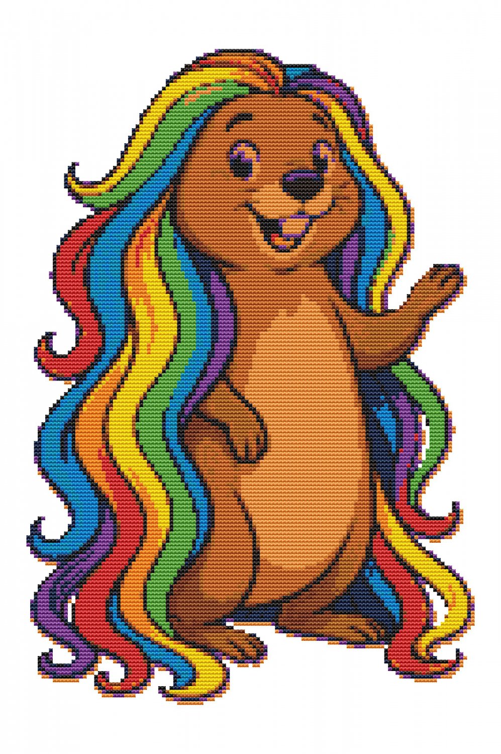 Gopher with beautiful colored hair - Cross stitch pattern PDF