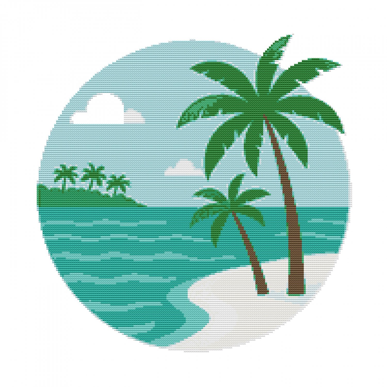 Maldives Background - Turquoise Water with Palm Trees - Cross stitch pattern PDF