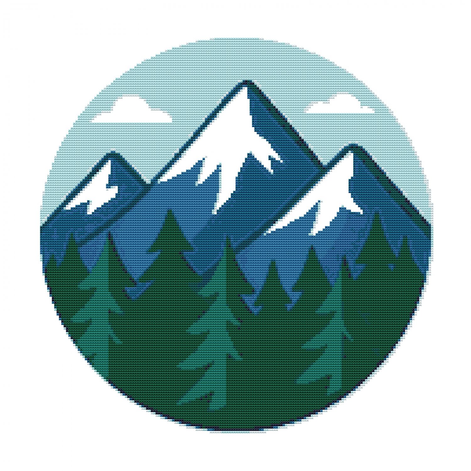 Mountains with snow and green fir trees - Cross stitch pattern PDF