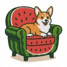 A dog lies on a watermelon-shaped chair - Cross stitch pattern PDF