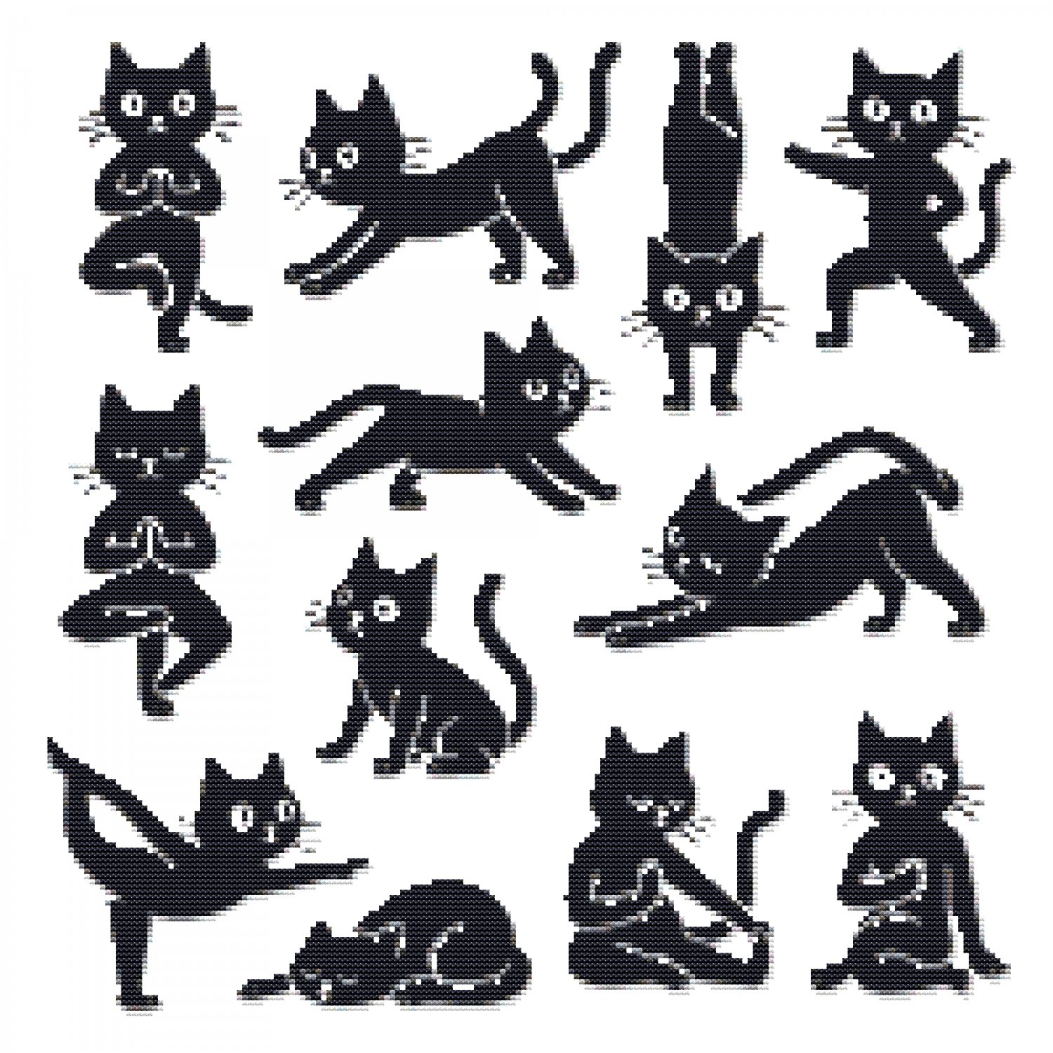 12 cats doing yoga - Cross stitch pattern PDF