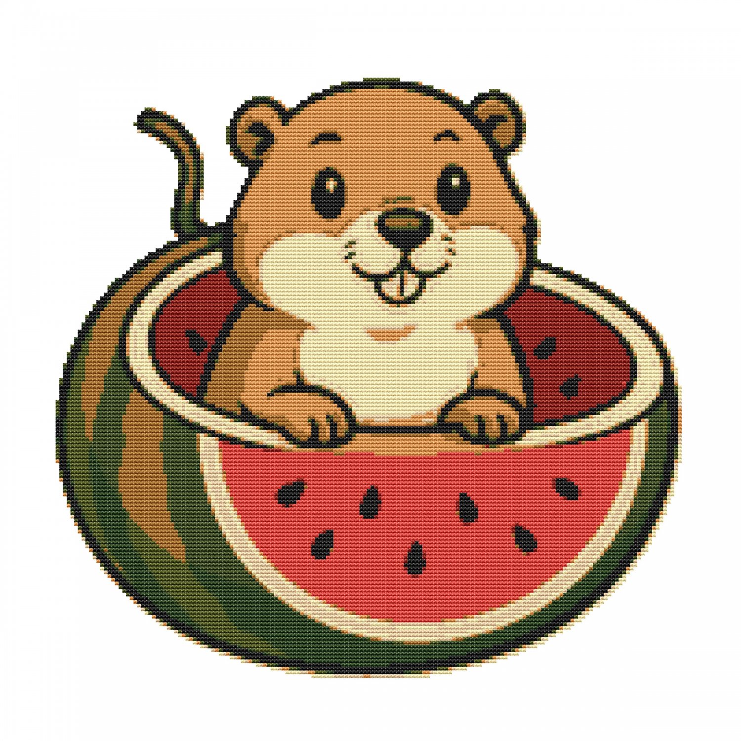 A happy gopher eats a watermelon - Cross Stitch Pattern PDF - Instant Download