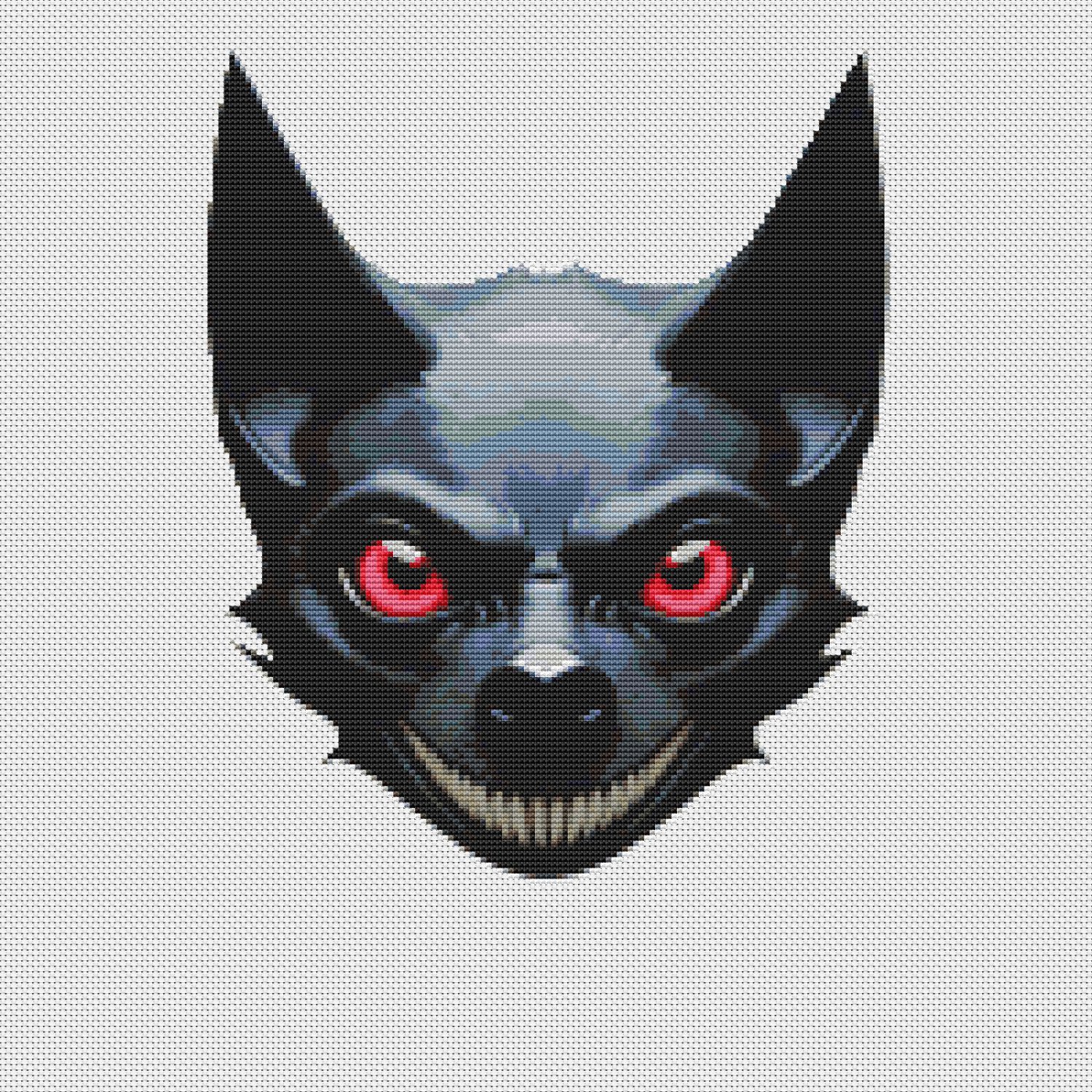 Bat Face for Halloween - Cross Stitch Pattern PDF - Instant Download