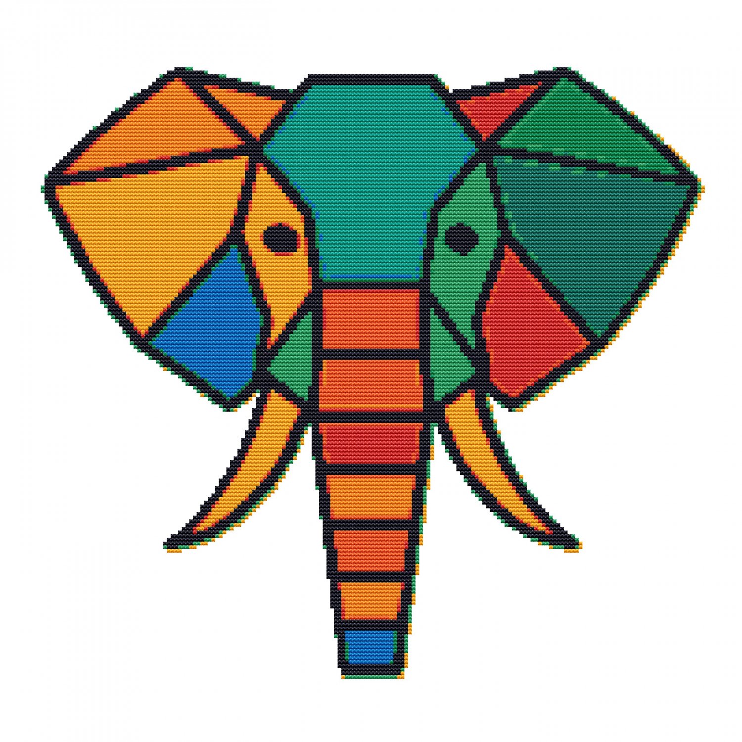 Colorful Elephant Face in Geometric Shapes - Cross stitch pattern PDF