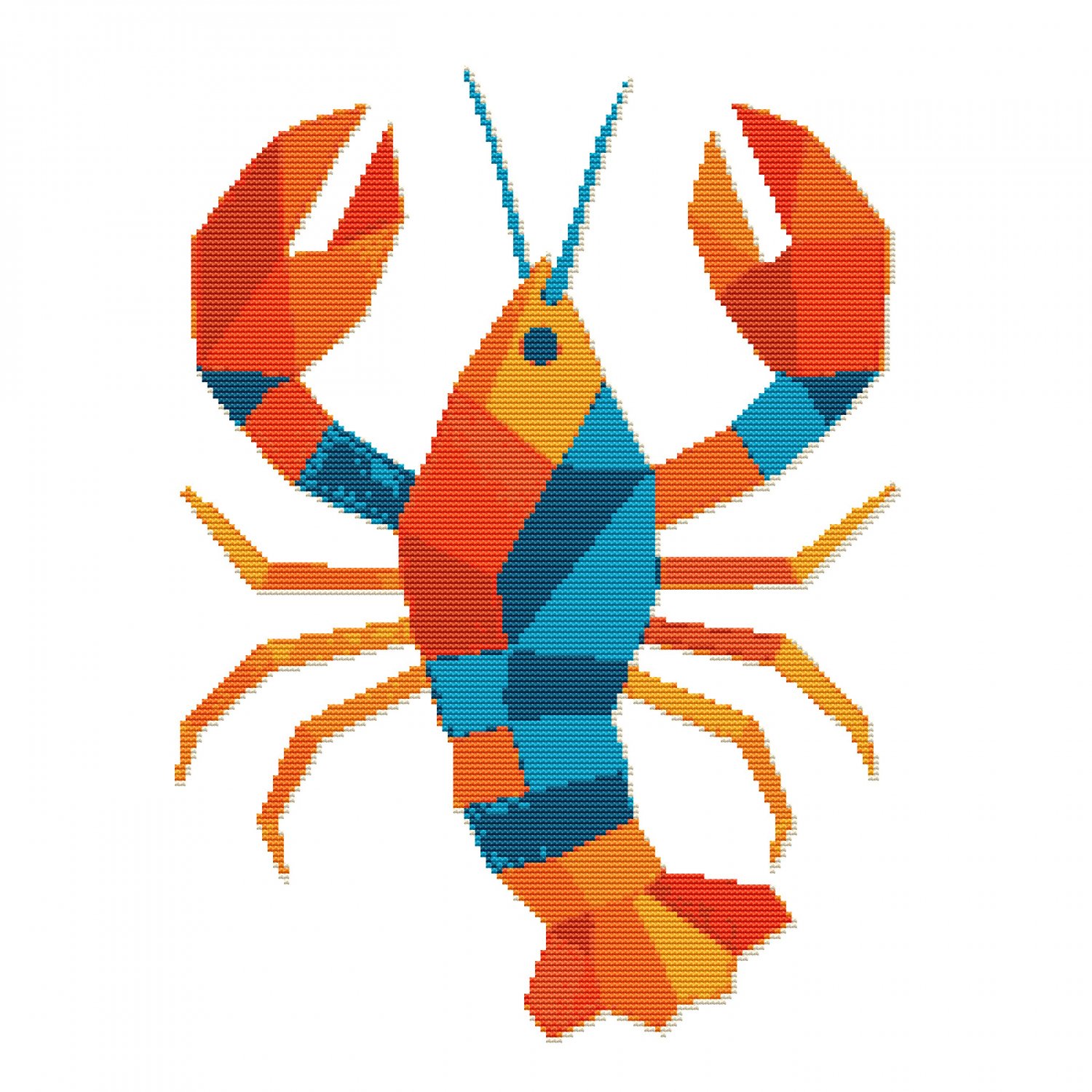 Lobster with geometric pattern color - Cross Stitch Pattern PDF - Instant Download