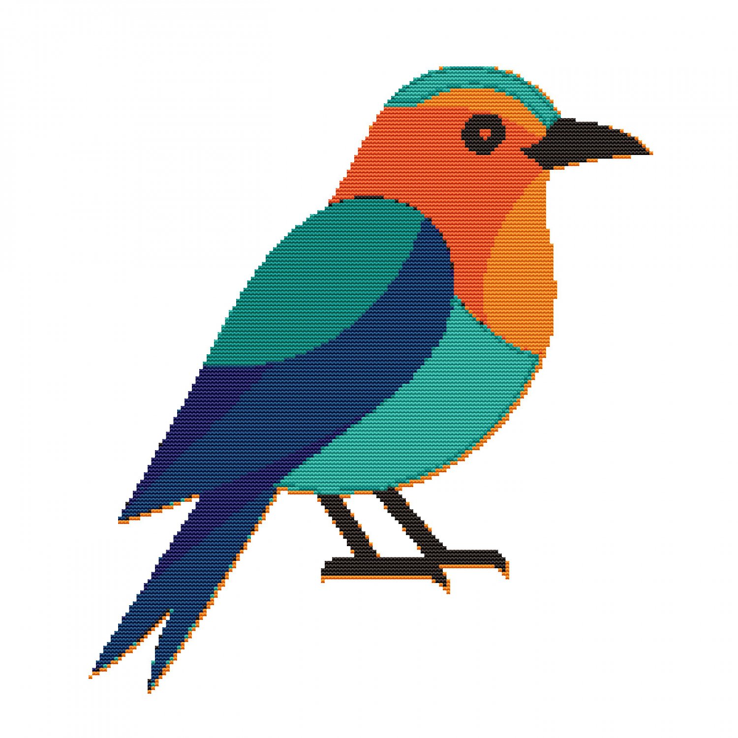 Bird colored in the form of geometric figures - Cross Stitch Pattern - Instant Download