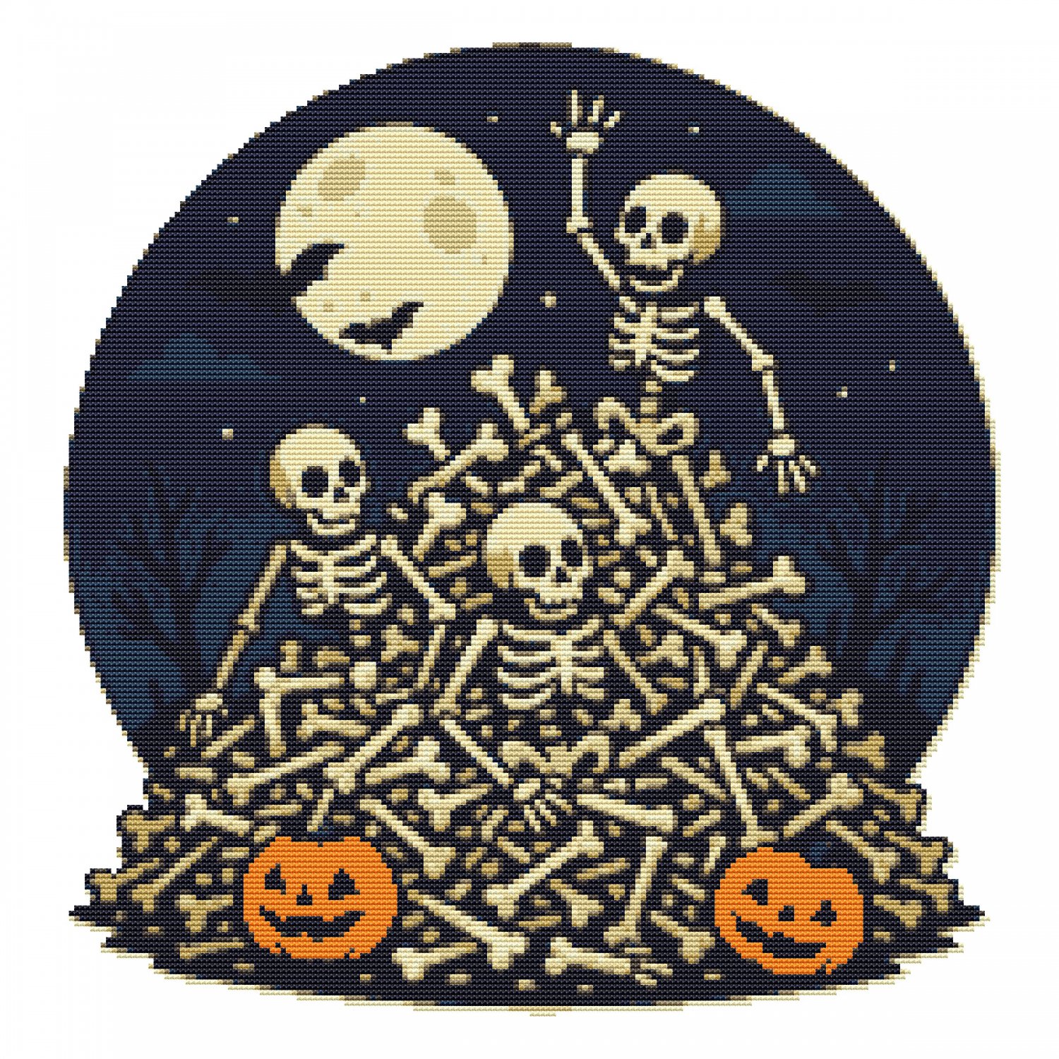 Halloween Night with Skeletons and Bones - Cross Stitch Pattern - Instant Download