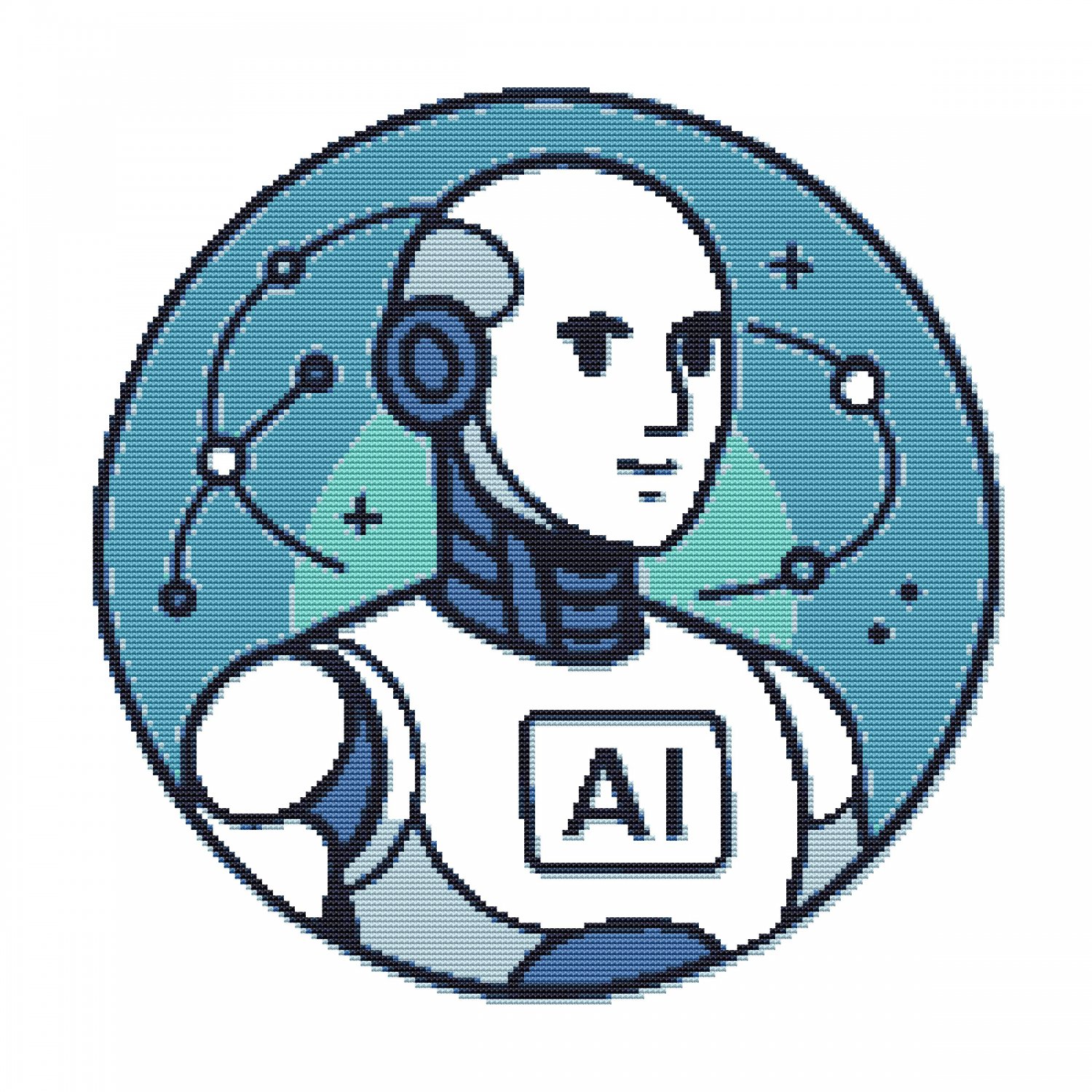 Robot on a blue background &acirc;�� Cross stitch pattern PDF