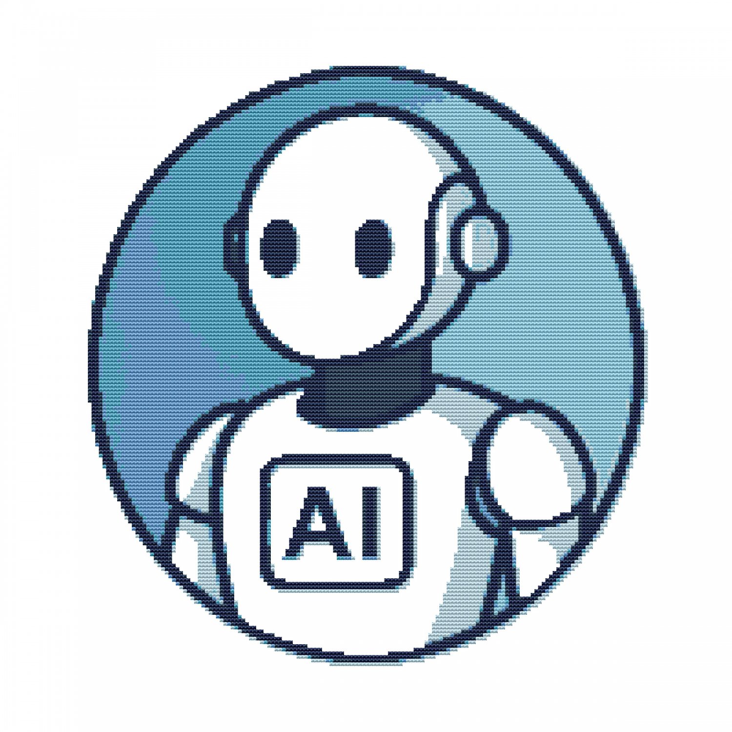 Robot with artificial intelligence on blue background - Cross stitch pattern PDF