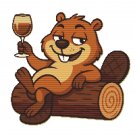 A cunning beaver sits on a log with a glass - Cross stitch pattern PDF
