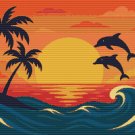 Palm trees, sunset and dolphins - Cross stitch pattern PDF - Instant download Palm trees, sunset and dolphins - Cross stitch pattern PDF - Instant download