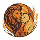 Lion and lioness against the background of wheat ears