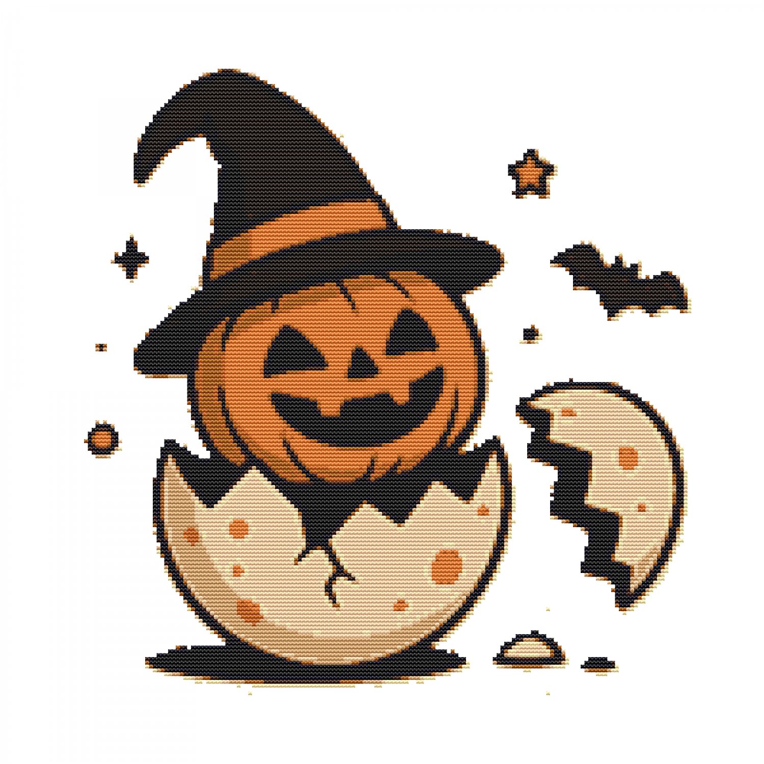 A pumpkin hatched from an egg on Halloween - Cross-stitch pattern PDF - Instant download