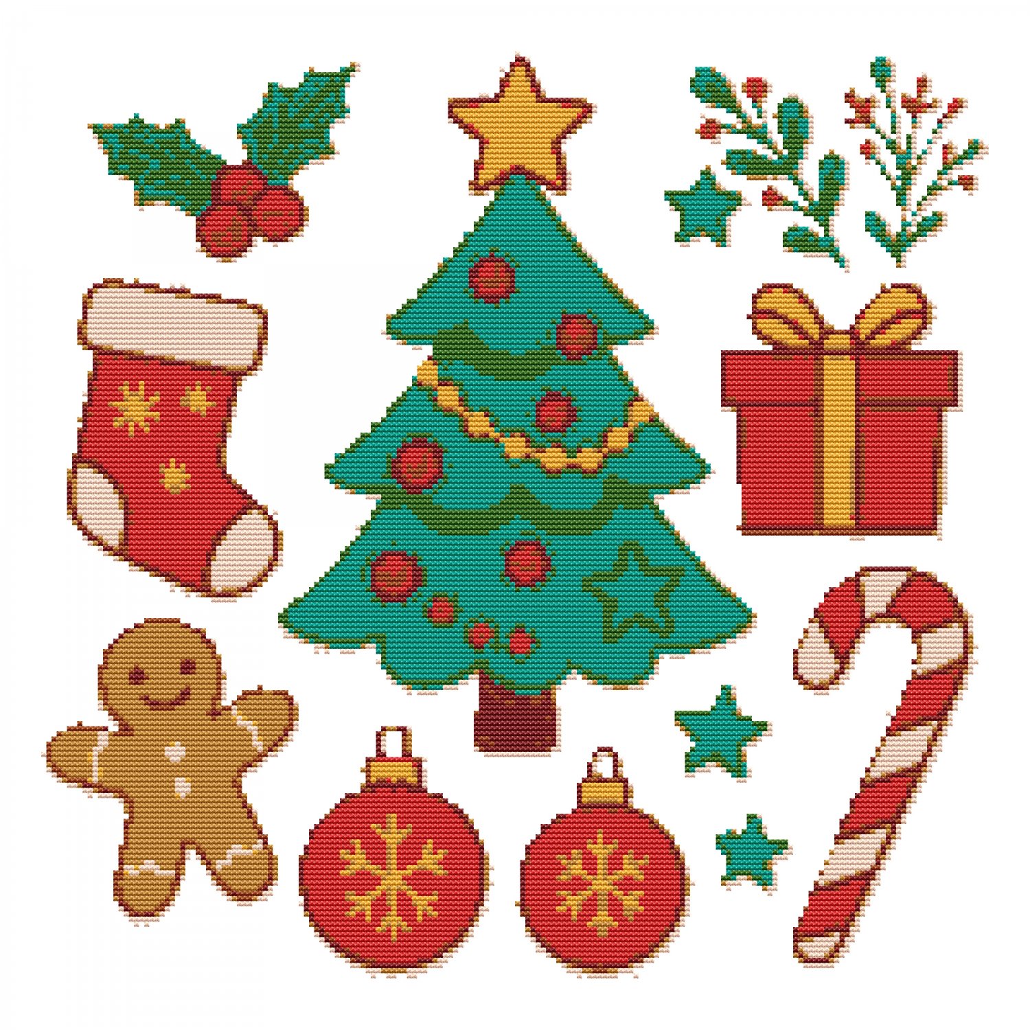 Christmas with a green tree - Cross-stitch pattern PDF - Instant download
