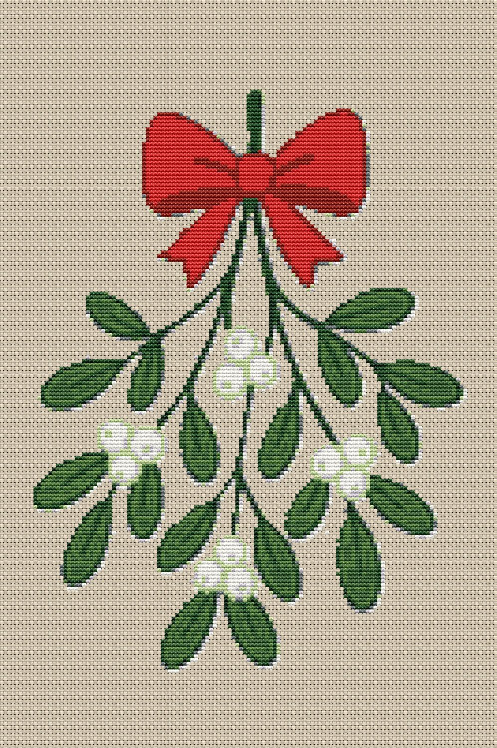Mistletoe Christmas flower - Cross-stitch pattern PDF - Instant download