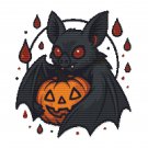 Bat hugs pumpkin for Halloween - Cross-stitch pattern PDF - Instant download