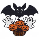 Bat, ghosts and pumpkins for Halloween in a basket - Cross-stitch pattern PDF - Instant download