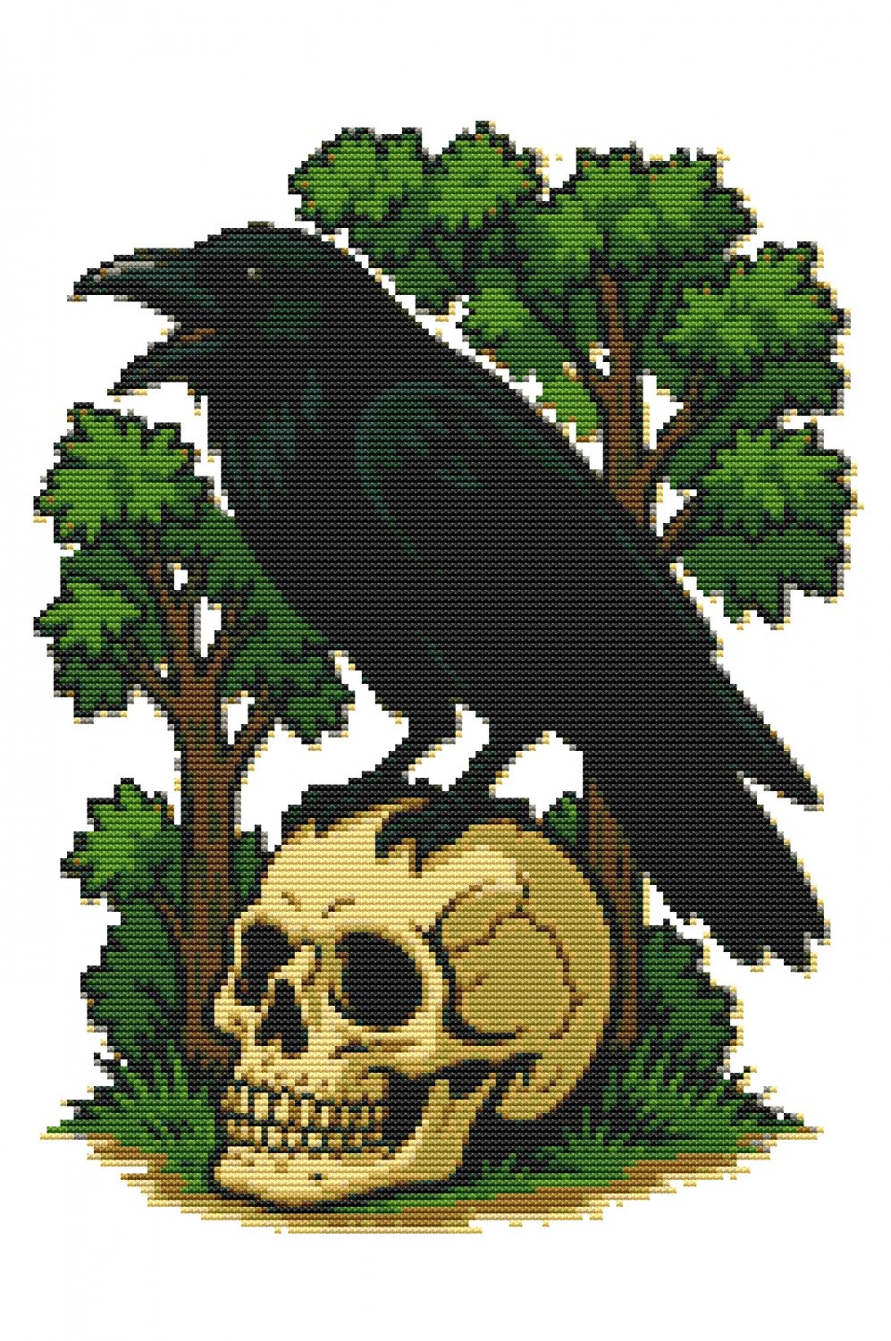 Black Crow for Halloween - Cross-stitch pattern PDF - Instant download