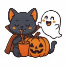 Cat drinks juice on Halloween - Cross-stitch pattern PDF - Instant download