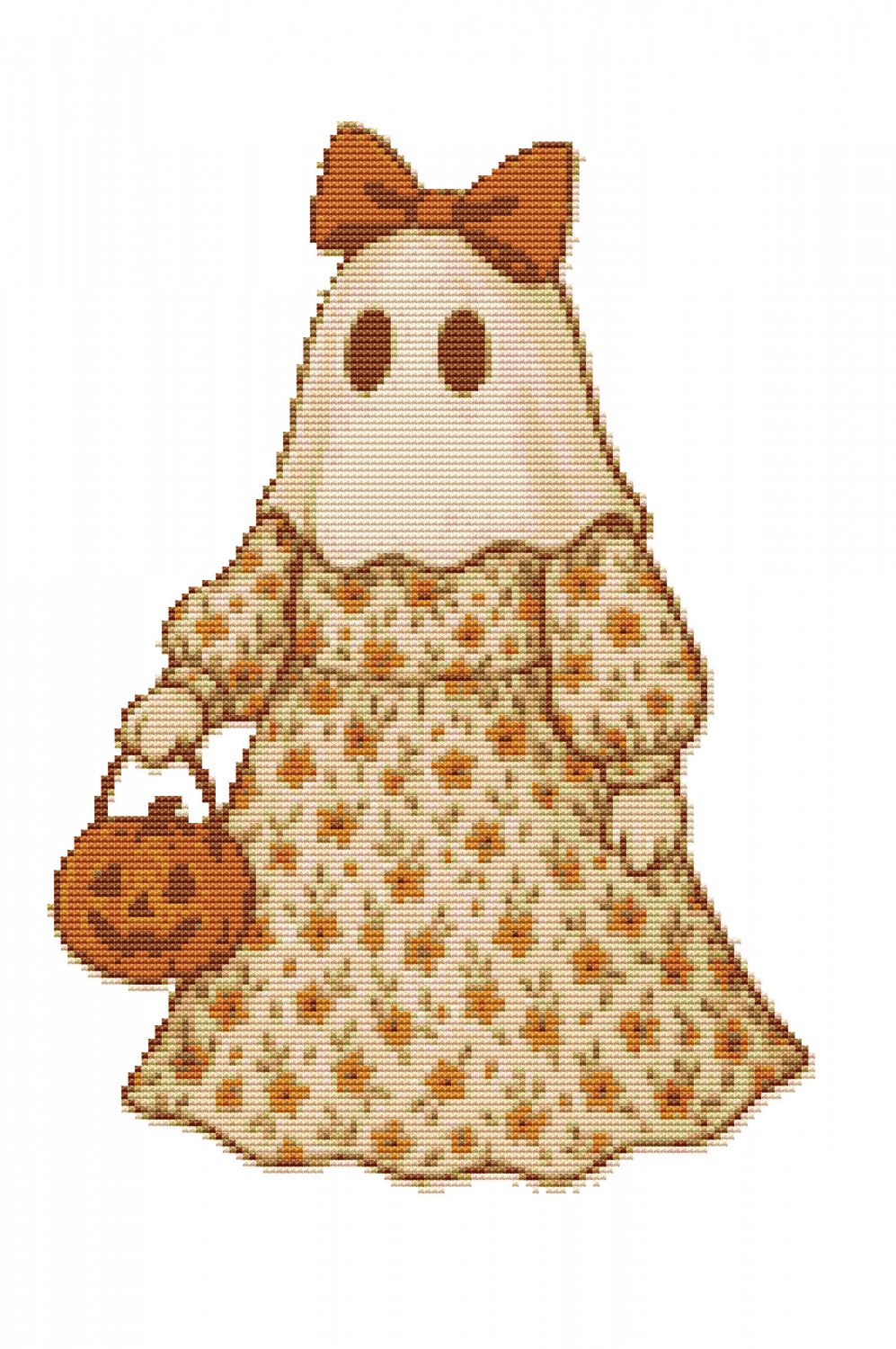 Dressed up ghost for Halloween - Cross-stitch pattern PDF - Instant download