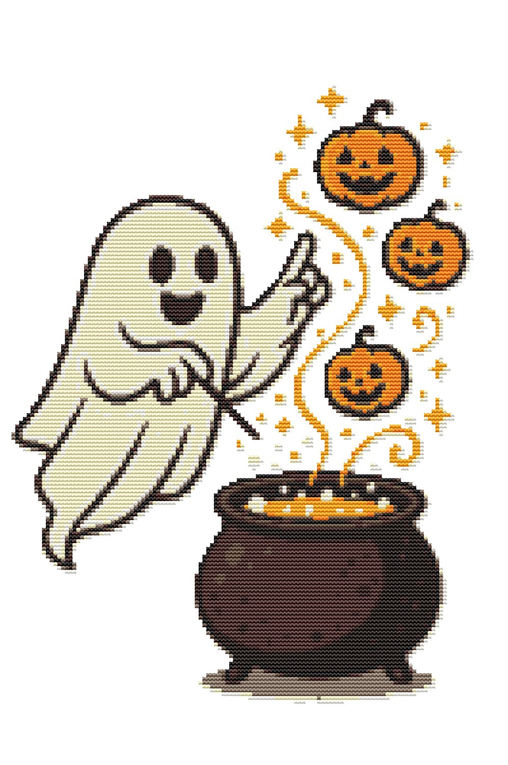 Ghost brews a potion for Halloween - Cross-stitch pattern PDF - Instant download